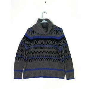 Madewell Iceblock Fair Isle Cowl Neck Sweater 100% Merino Wool Gray Blue Black L